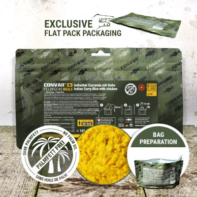 Convar Emergency Food | Notfallnahrung Indisches Curry-Huhn | Gefriergetrocknete Lebensmittel | 165g