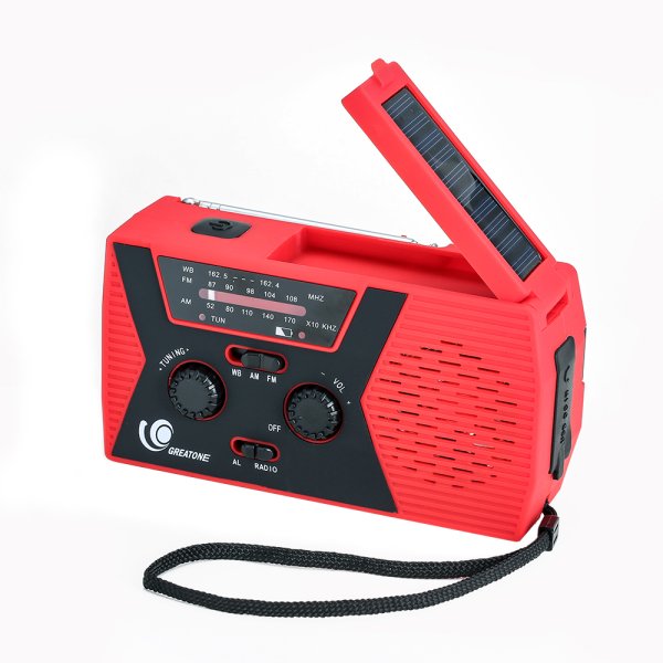 Kurbelradio mit Solarzellen & 2000 mAh Powerbank – Signalrot