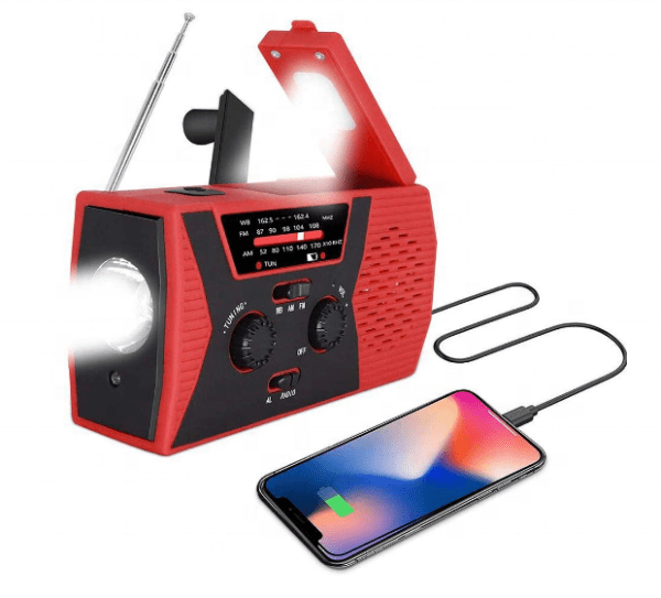 Kurbelradio mit Solarzellen & 2000 mAh Powerbank – Signalrot