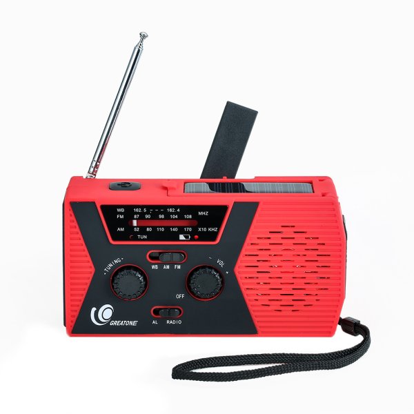 Kurbelradio mit Solarzellen & 2000 mAh Powerbank – Signalrot