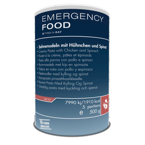 Emergency Food | Cremige Pasta mit Hühnchen und Spinat | Gefriergetrocknete Lebensmittel | 500g