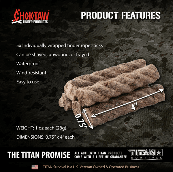 Titan Survival Choktaw Zunderstäbe aus gewachstem Juteseil