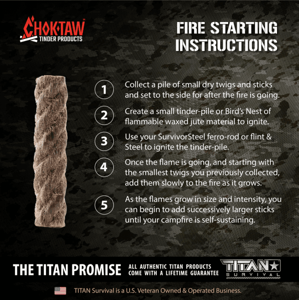 Titan Survival Choktaw Zunderstäbe aus gewachstem Juteseil