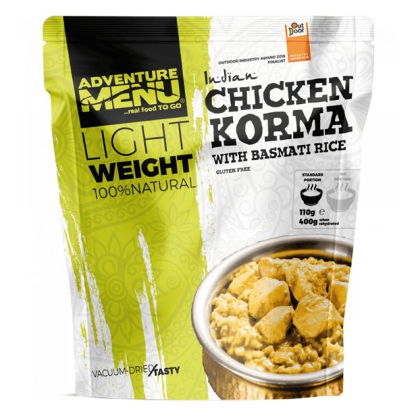 Adventure Menu | Hühnerfleisch Korma mit Basmatireis Große Portion | Gefriergetrocknete Lebensmittel | 173g