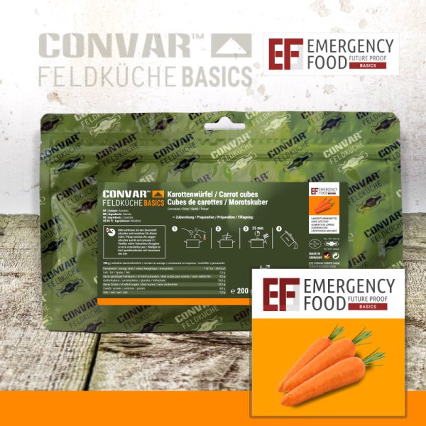 Convar Emergency Food | Karottenwürfel | Gefriergetrocknete Lebensmittel | 200g