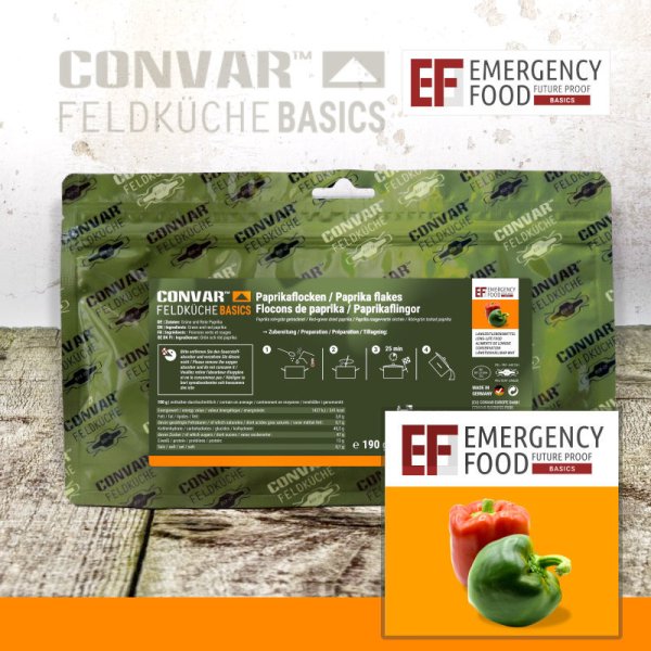 Convar Emergency Food | Emergency Rote und grüne Paprika | Gefriergetrocknete Lebensmittel | 190g
