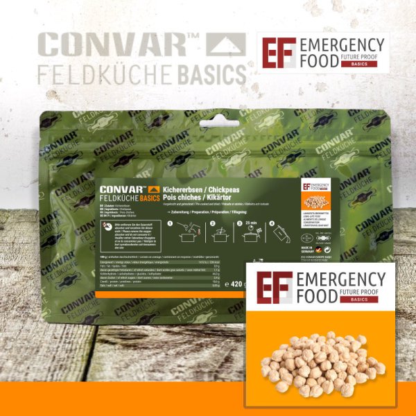 Convar Emergency Food | Emergency Kichererbsen | Gefriergetrocknete Lebensmittel | 420g