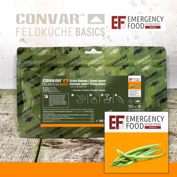 Convar Emergency Food | Emergency Grüne Bohnen | Gefriergetrocknete Lebensmittel | 160g