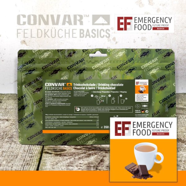 Convar Emergency Food | Schokoladenpulver | Gefriergetrocknete Lebensmittel | 350g