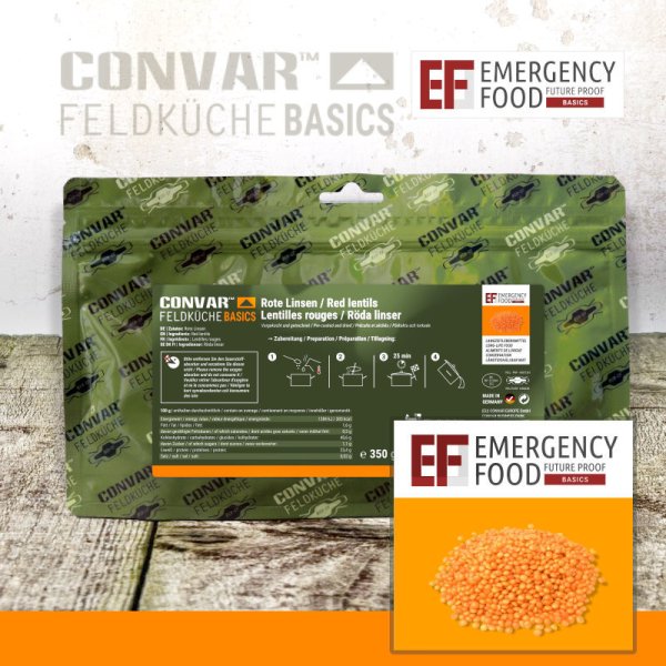 Convar Emergency Food | Emergency Rote Linsen| Gefriergetrocknete Lebensmittel | 350g