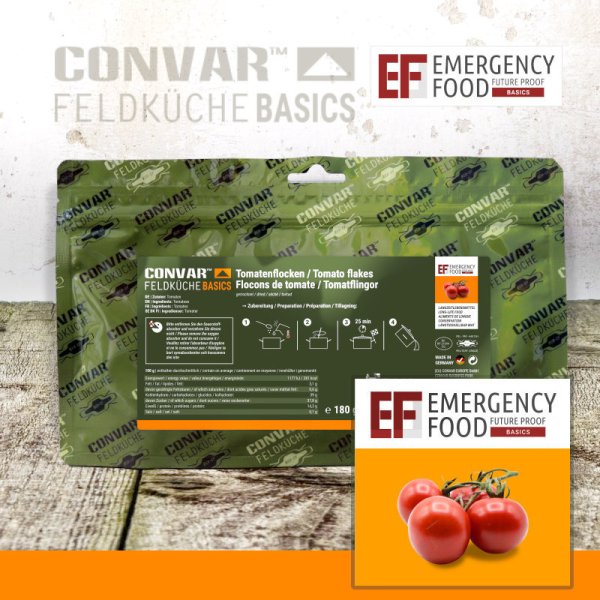 Convar Emergency Food | Tomatenflocken | Gefriergetrocknete Lebensmittel | 180g