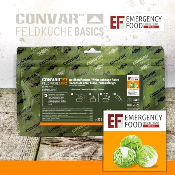 Convar Emergency Food | Weißkohlflocken | Gefriergetrocknete Lebensmittel | 220g