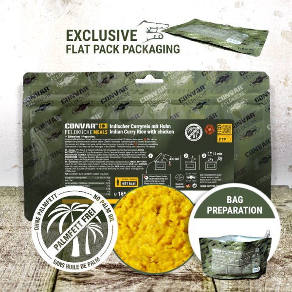 Convar Emergency Food | Notfallnahrung Indisches Curry-Huhn | Gefriergetrocknete Lebensmittel | 165g