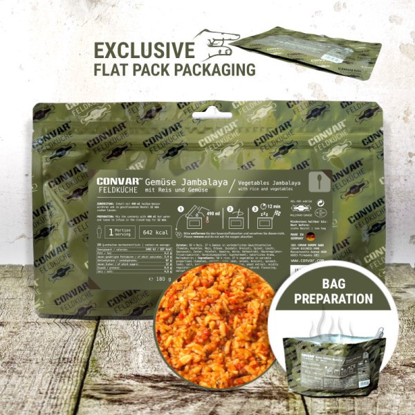 Convar Emergency Food | Emergency Gemüse Jambalaya | Gefriergetrocknete Lebensmittel | 180g