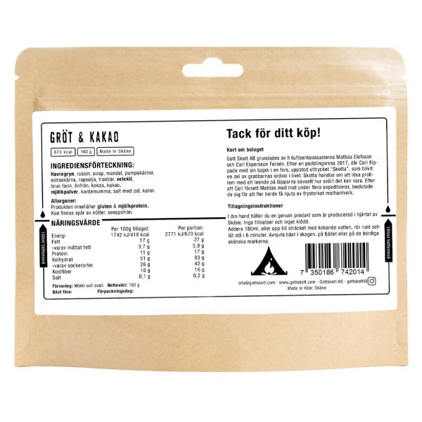 Gott Skott | Porridge & Kakao | Outdoor Food | 160g